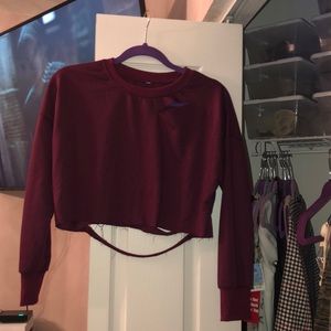 Burgundy Distressed Crop Sweater. Never Been Worn!